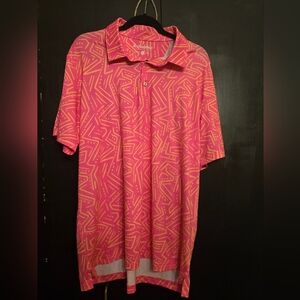 Chubbies "Dancing Geo"  Pink and Yellow Geometric Proformance Polo Size XL